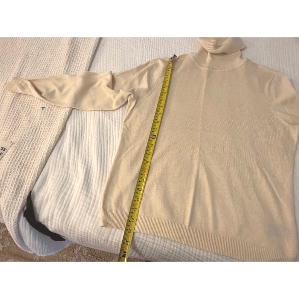 Lauren Ralph Lauren Cream Silk Cashmere Turtleneck Sweater NWT LRL Logo L - Picture 9 of 9